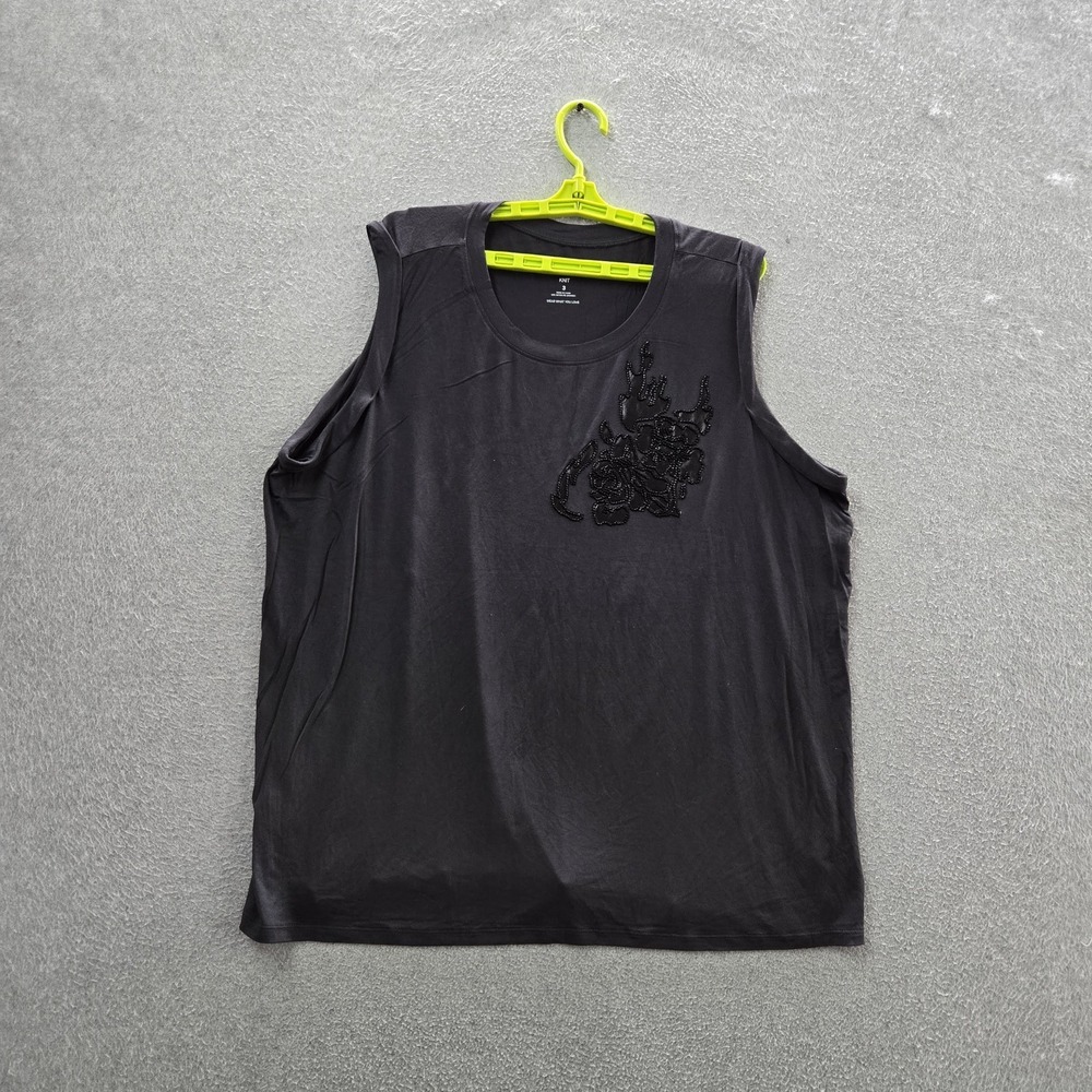 Torrid Women Shirt 3 Black Beaded SUPER SOFT Embroidered Crew Neck Pullover‎